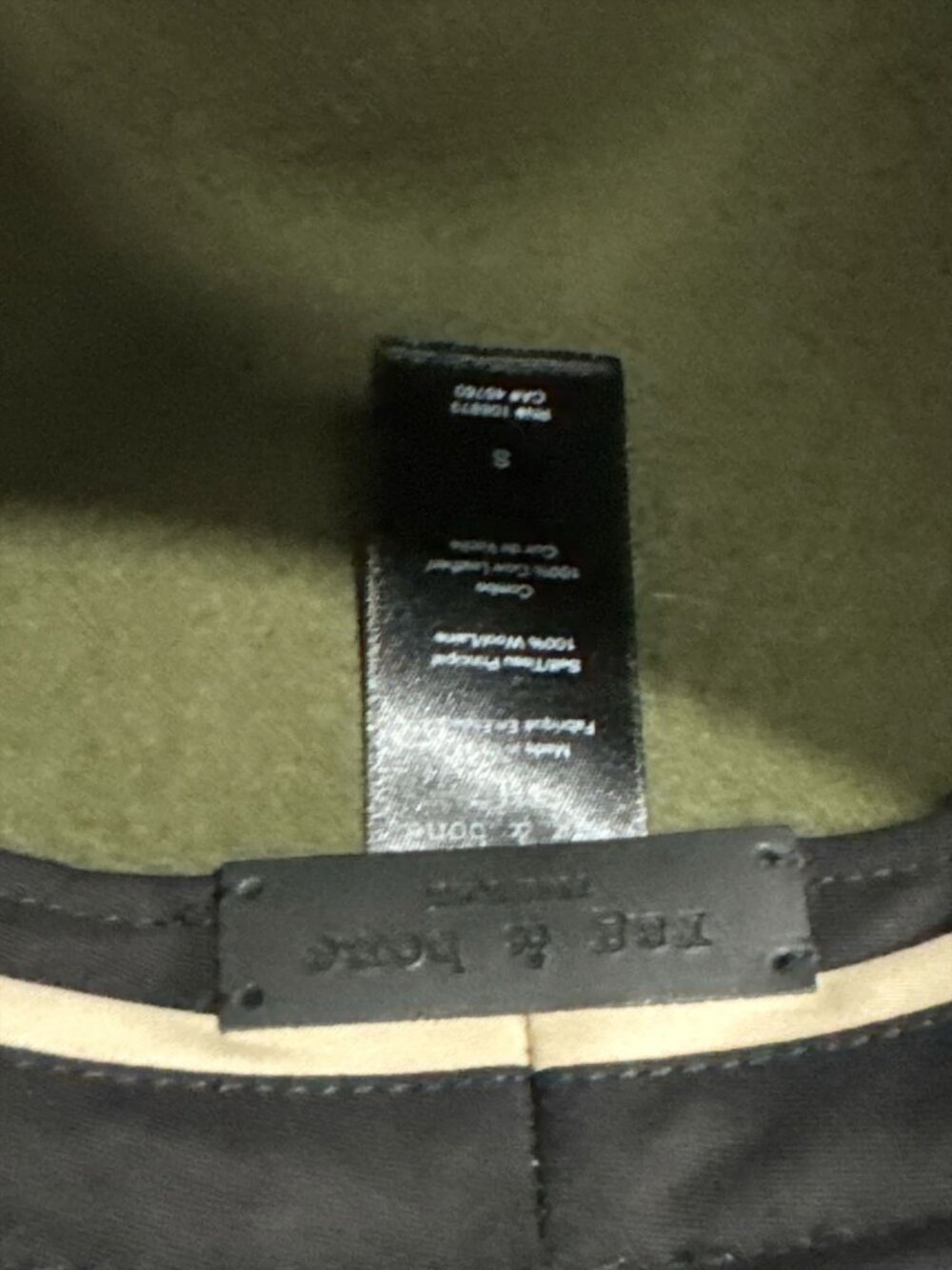 Rag & Bone Olive Green Wool Hat With Black Leather Brim Size S - Picture 5 of 7